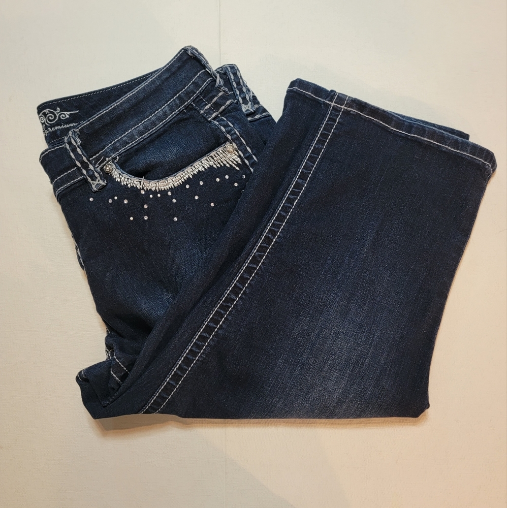 Maurices Dark Blue Denim Capris with Silver Stud Detail